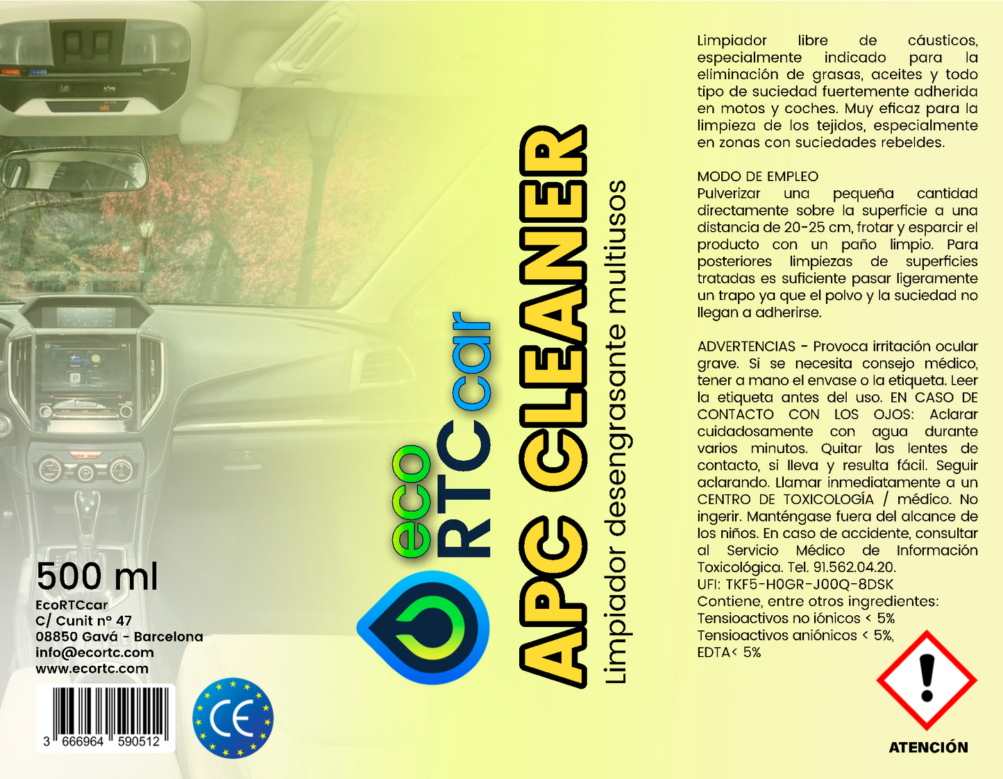 Botella de limpiador APC multiusos EcoRTCcar 500ml con pulverizador