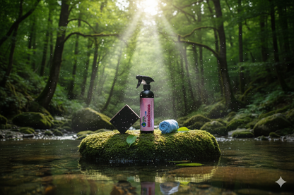 Botella de abrillantador de neumáticos EcoRTCcar 500ml con pulverizador. Protege el medio ambiente.
